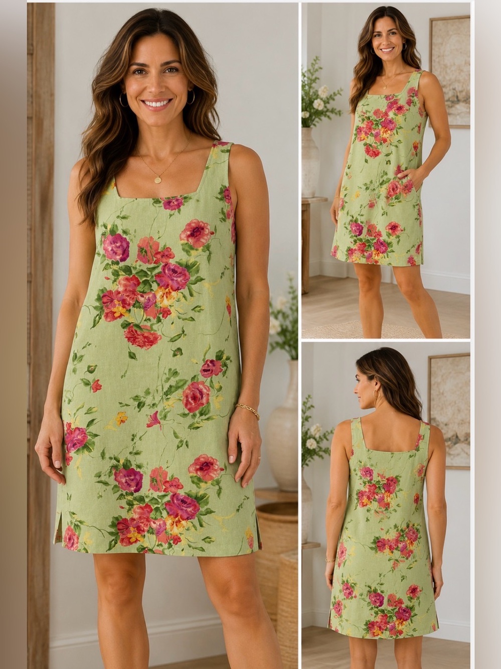 Chelsea Studio Floral Linen Blend Shift Dress Cottagecore Sleeveless Size 12